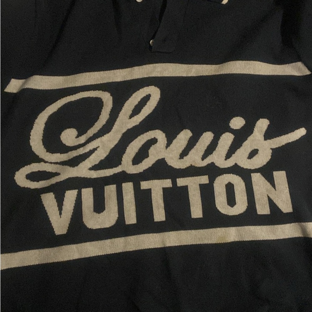 Louis Vuitton Black and White Logo Knit Polo